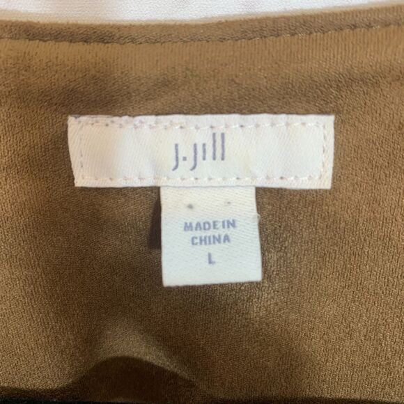J. Jill Faux Suede Asymmetric Moto Jacket Size Large Camel Brown Chic Layering - Picture 4 of 7